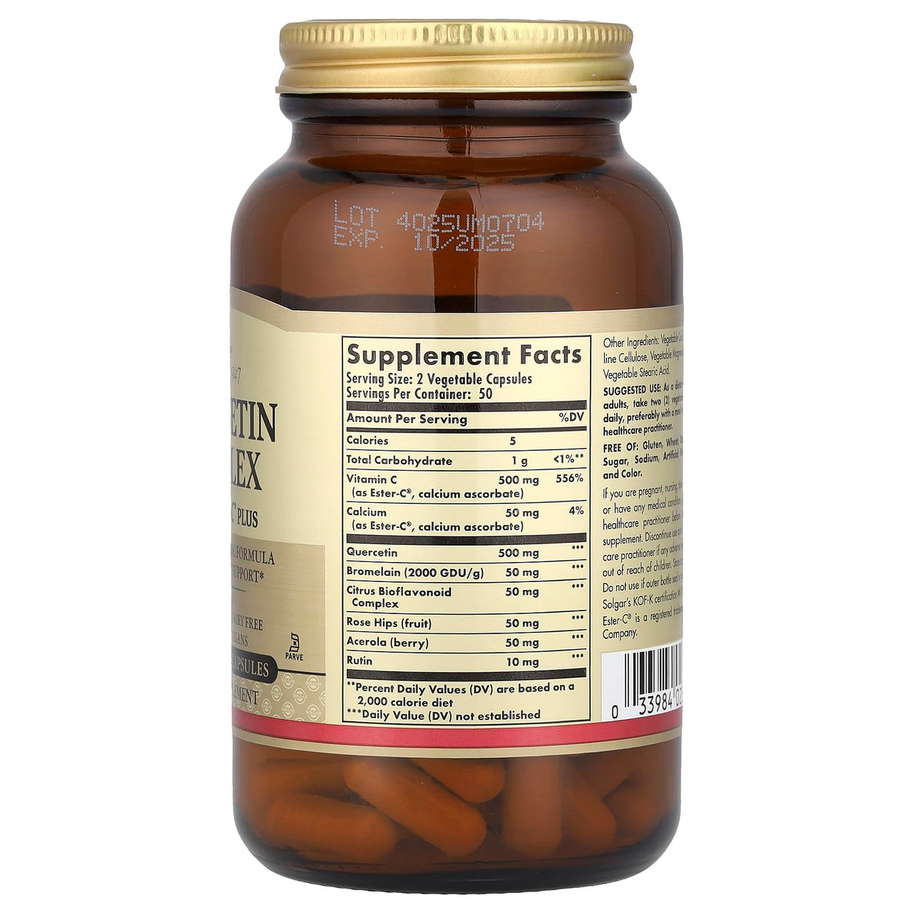 Solgar Quercetin Complex with Ester-C Plus, 100 Vegetable Capsules - Supports Immune Health, Antioxidant - Gentle on The Stomach Vitamin C - Non-GMO, Vegan, Gluten/Dairy Free - 50 Servings