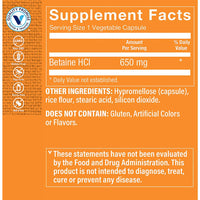 Thumbnail for The Vitamin Shoppe Betaine HCl Fast-Acting Digestive Support 650 (100 Vegetable Capsules)