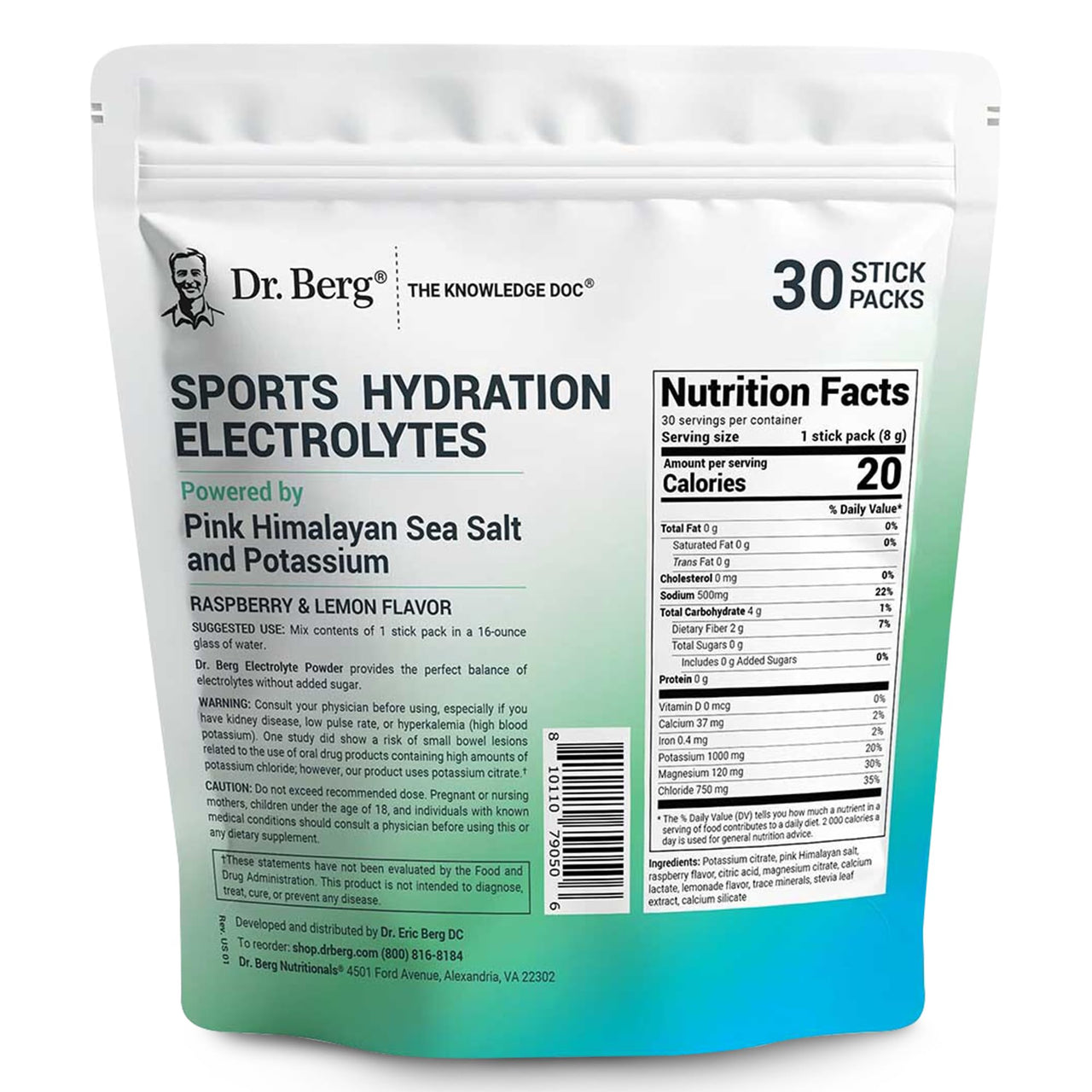 Dr. Berg Sports Hydration Electrolytes Powder w/More Salt (Pink Himalayan) - 30 Keto Electrolytes Powder Packets w/a Delicious Salty Raspberry & Lemon Flavor - Includes 1,000mg of Potassium
