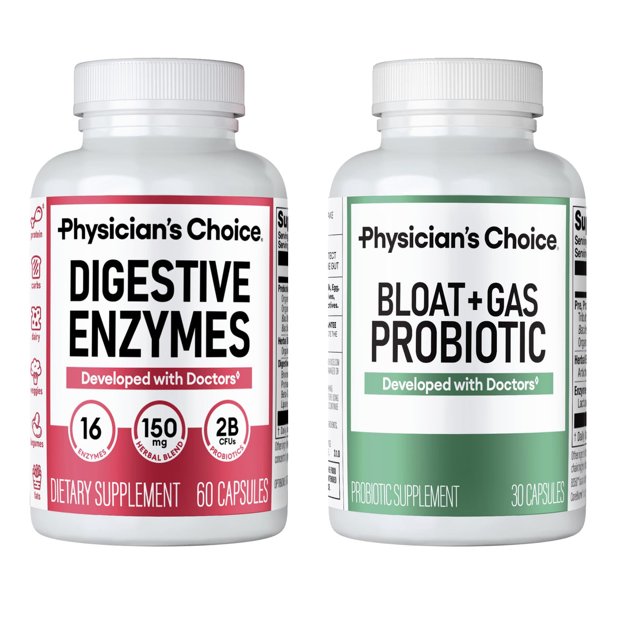 Physician's CHOICE Bloat Bundle: Bloat & Gas Probiotic 30ct + Digestive Enzymes 60ct