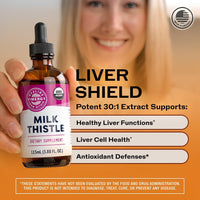 Thumbnail for Vimergy Milk Thistle – Supports Liver Function* 57 2mL (2 Droppers or 44-48 Drops) Servings (110mg Extract Per Serving) – for Healthy Digestion* – USDA Certified Organic, Vegan, Gluten-Free – 115 mL