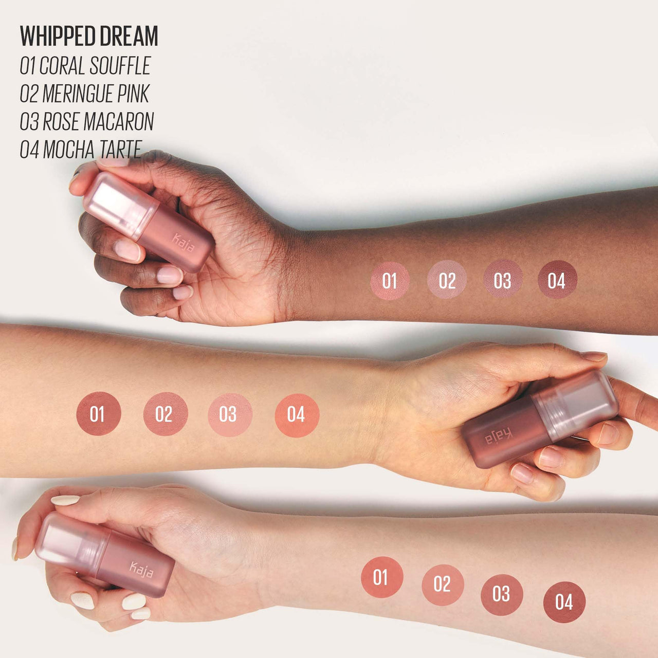 Kaja Multi-purpose Liquid Eyeshadow & Blush - Whipped Dream | with Cotton Seed Oil, 4 Shades, Buildable, Blendable, Airy Semi-matte Finish, 01 Coral Souffle, 0.17 Oz