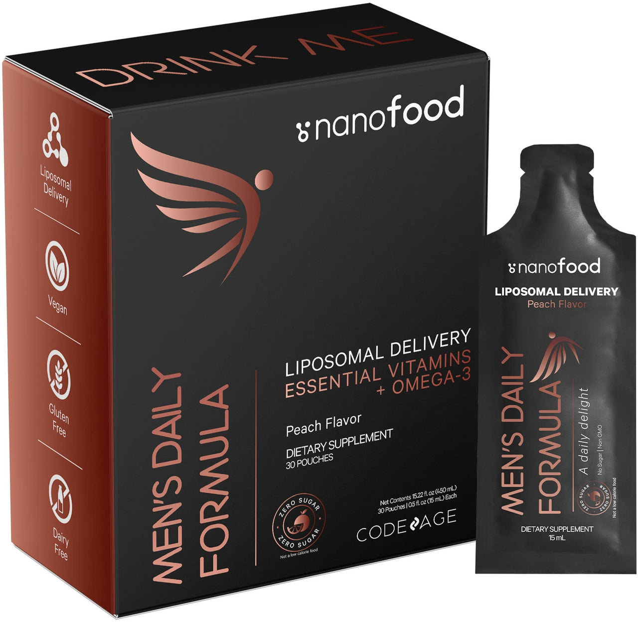 Codeage Daily Men Liquid Vitamins Supplement - Liposomal Multivitamin A, B, C, D, E, Biotin, Omega-3 & Omega-9 - Folate, Niacin, BlackBerry, Vegan - Sugar-Free & Non-GMO - 30 Pouches