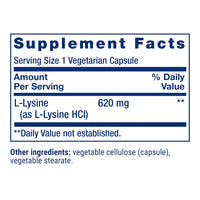 Thumbnail for Life Extension L-Lysine, 620 mg, Essential Amino Acid for Healthy nitrogen Balance, Calcium Metabolism, Stress Response & More, Gluten-Free, Non-GMO, Vegetarian, 100 Capsules