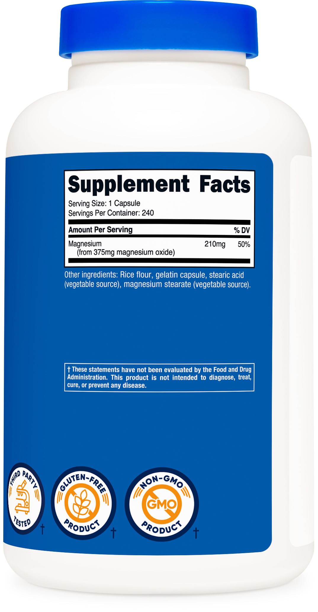 Nutricost Magnesium Oxide 375mg, 240 Capsules - 210mg of Magnesium, Non-GMO, Gluten Free