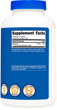 Thumbnail for Nutricost Magnesium Oxide 375mg, 240 Capsules - 210mg of Magnesium, Non-GMO, Gluten Free