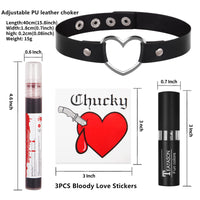 Thumbnail for Go Ho Horror Bride Body Paint Makeup Set with Black Lipstick, Adjustable PU Leather Choker, Fake Blood Spray, 3PC Bloody Love Stickers - Halloween Costumes Gothic Bride Punk Accessories Kit