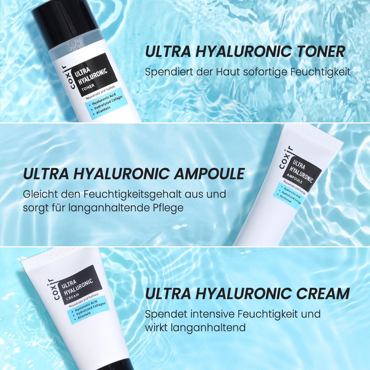 coxir Ultra Hyaluronic Holiday Gift Set – Cleansing Oil + Toner + Ampoule + Cream |Mini Skincare Kit, Travel-Size Korean Skincare Set, Hydrating Routine