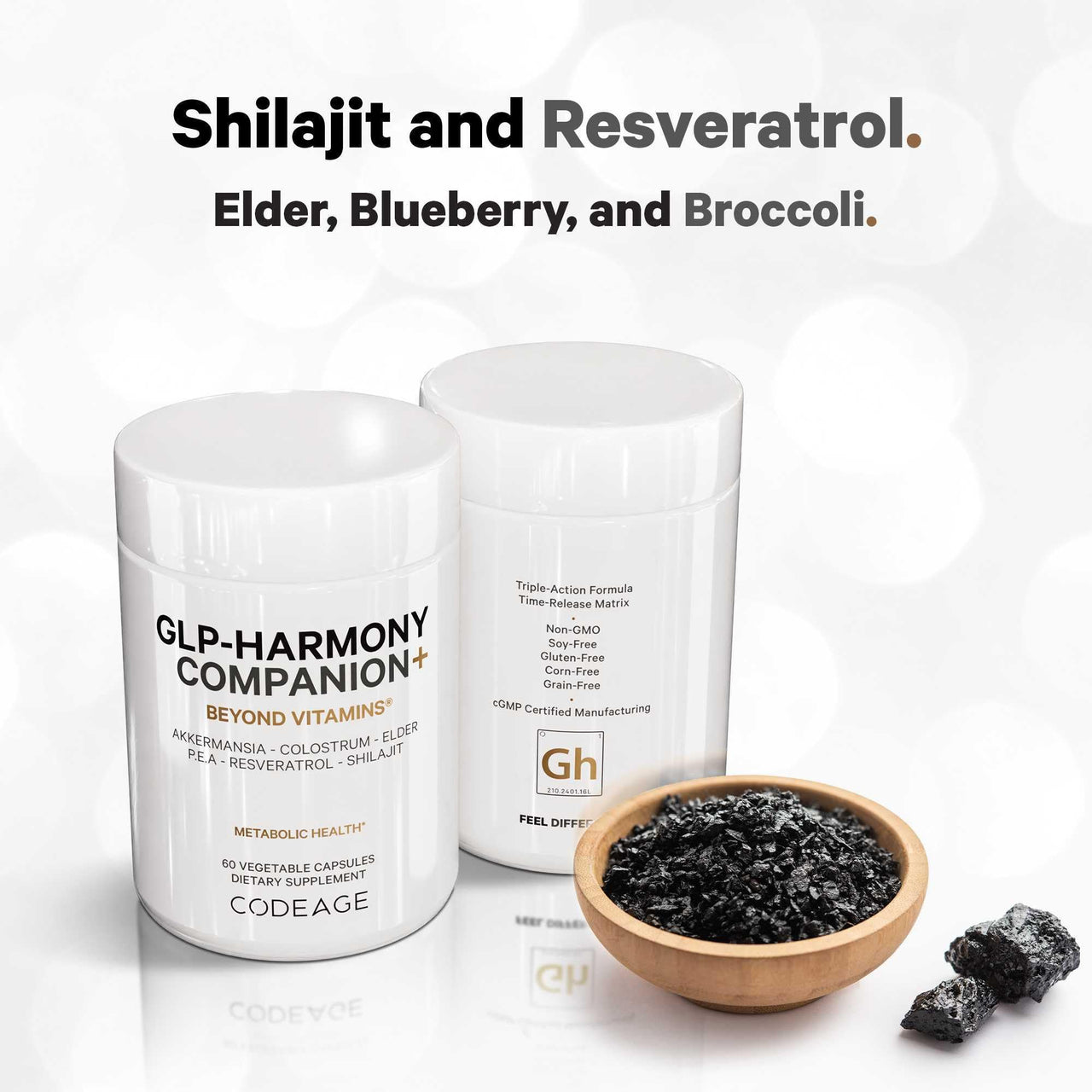 Codeage GLP-Harmony Companion+ Supplement - GLP-1 Agonist Support - Lion's Mane, Pea, Colostrum, Shilajit, Akkermansia, Elder, Citrus Bioflavonoids, Broccoli, Resveratrol - Non-GMO - 60 Capsules