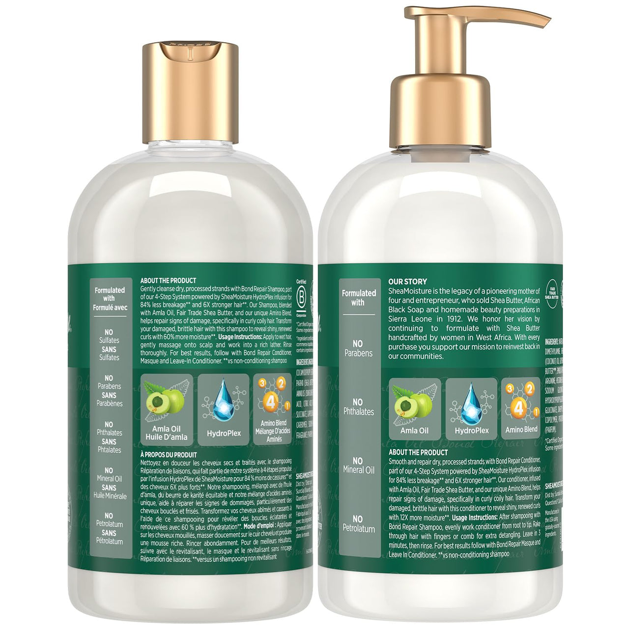SheaMoisture Shampoo & Conditioner, Amla Oil, Bond Repair Hair Treatment for Dry, Damaged Hair, Anti-Frizz Products for Curly Hair, 13 Oz Ea