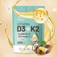 Thumbnail for Vitamin D3 K2 10000 IU with MK7-300 Virgin Coconut Oil Softgels, 2 in 1 Vitamins D & K Complex | Vitamina D3 con K2 | Supports Calcium Absorption, Bone, Immune, & Heart Health – Easy to Swallow