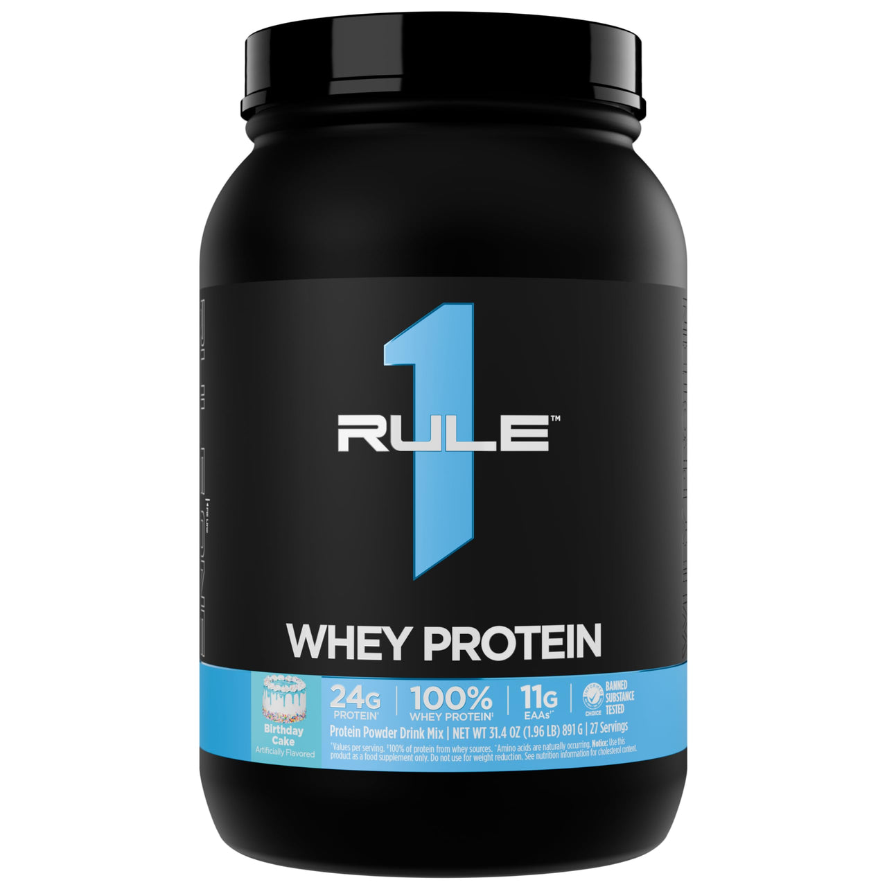 Rule 1 Proteins Whey Protein – 24g Fast-Acting Protein from All-Whey Sources with Naturally Occurring EAAs & BCAAs for Workout Recovery or Anytime Use (2 Pounds, Birthday Cake)