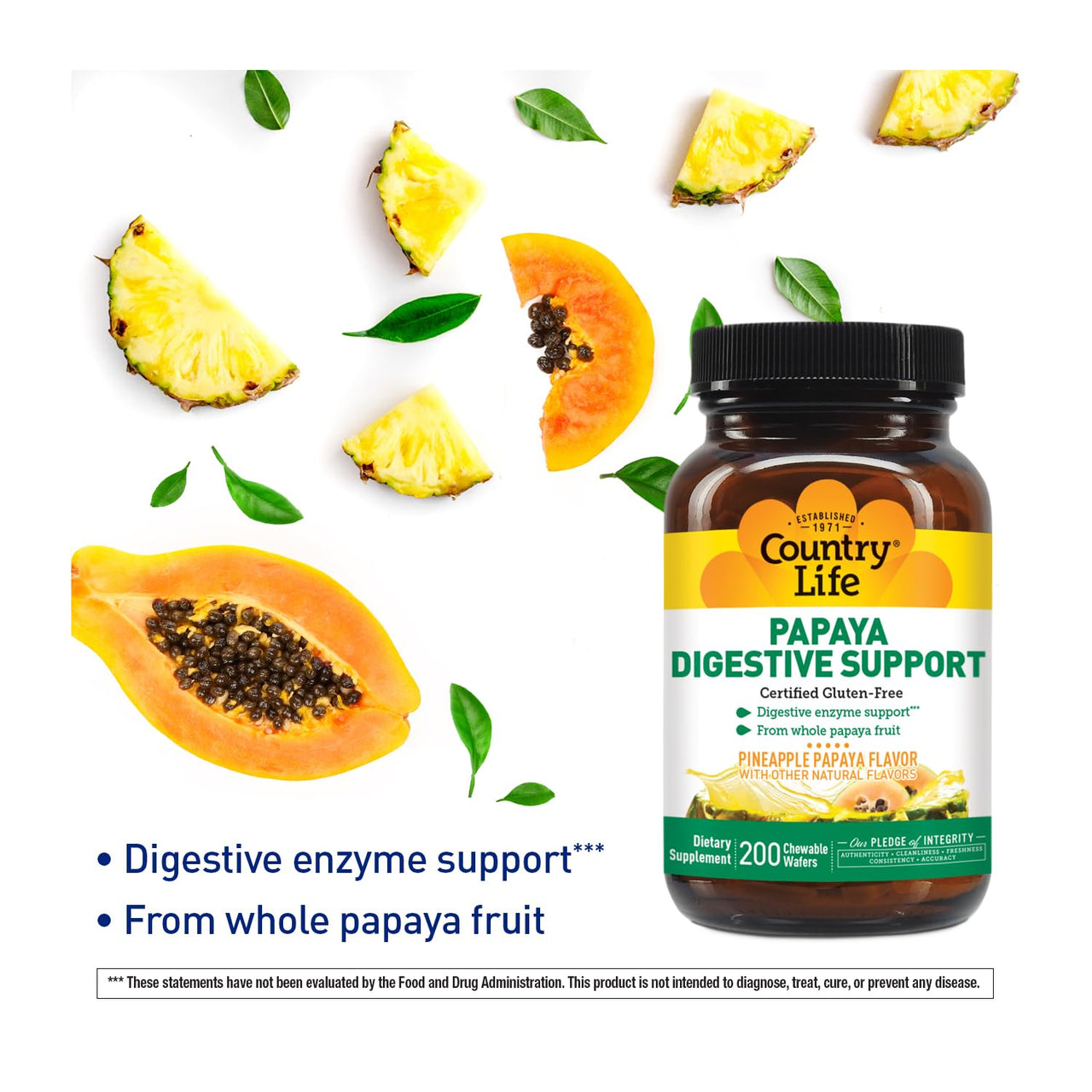 Country Life, Papaya Digestive Support, Daily Enzymes to Promote Digestive Health and Nutrient Absorption, 200