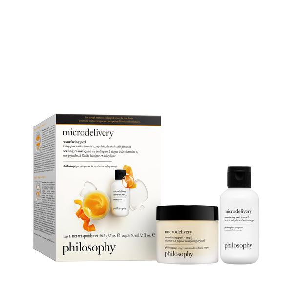 philosophy microdelivery vitamin c resurfacing peel kit - with lactic acid & sunflower seed oil - two-step treatment to smooth rough texture, even skin tone and minimize the appearance of fine lines