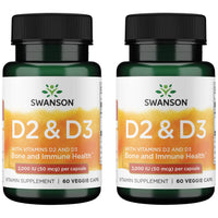 Thumbnail for Swanson D2 & D3-2,000 IU - Dental & Bone Health Supplement - Offers Immune Support - Aids Calcium Absorption - Non-GMO - 60 Veggie Capsules (2 Pack)