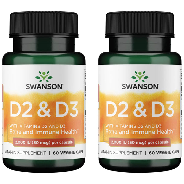 Swanson D2 & D3-2,000 IU - Dental & Bone Health Supplement - Offers Immune Support - Aids Calcium Absorption - Non-GMO - 60 Veggie Capsules (2 Pack)