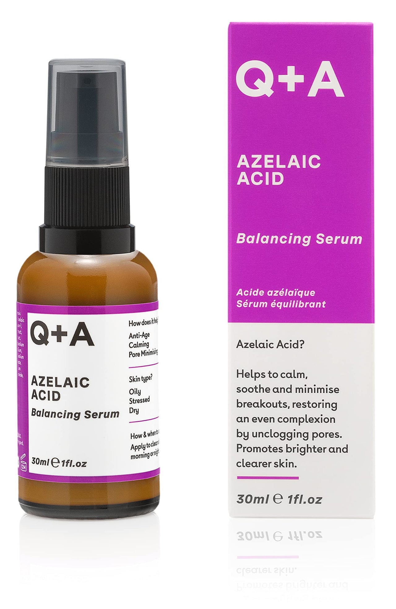 Q+A Azelaic Acid Balancing Serum (30ml), Natural Face Serum with Zinc PCA and Antioxidant Super Grains, Fragrance Free Skincare, Smoothes Skin