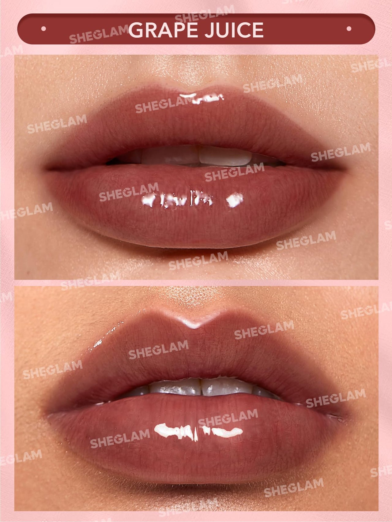 SHEGLAM Glaze Daze Lip Gloss Shiny Tinted Lip Gloss High Gloss Finish Plumping Lip Care Nourishing Not Easy to Fade Liquid Lip Cosmetics-Grape Juice