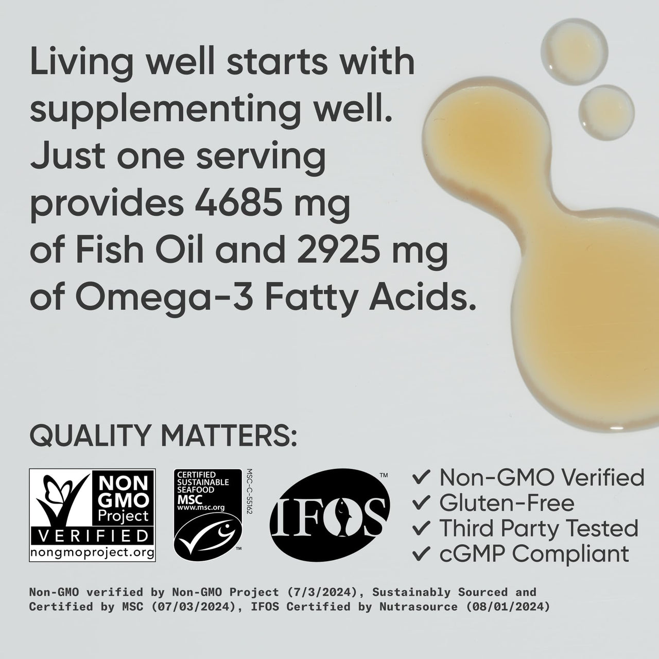 Sports Research® Omega-3 Fish Oil, 8oz Glass Bottle - 4685mg of Wild Caught Alaska Pollock Fish Oil per Serving - Easy-to-Take Liquid · Lemon Flavor · Non-GMO · MSC Certified Sustainable - 48 Servings