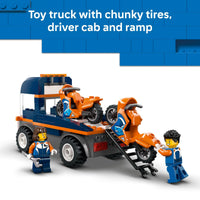 Thumbnail for LEGO City Motorcycle Transporter Building Toy for Boys & Girls - Pretend Play Set for Preschool Kids, Ages 4+ - Flatbed Truck Toy W/2 Toy Motorcycles & 2 Minifigures - Gift Idea for Birthdays - 60491