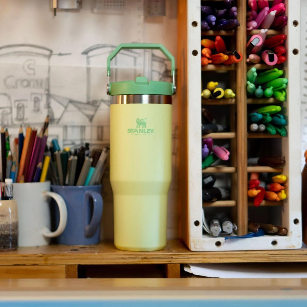 Stanley IceFlow Flip Straw Tumbler with Handle 30 oz | Twist On Lid and Flip Up Straw | Leak Resistant Water Bottle | Insulated Stainless Steel |BPA-Free | Citron
