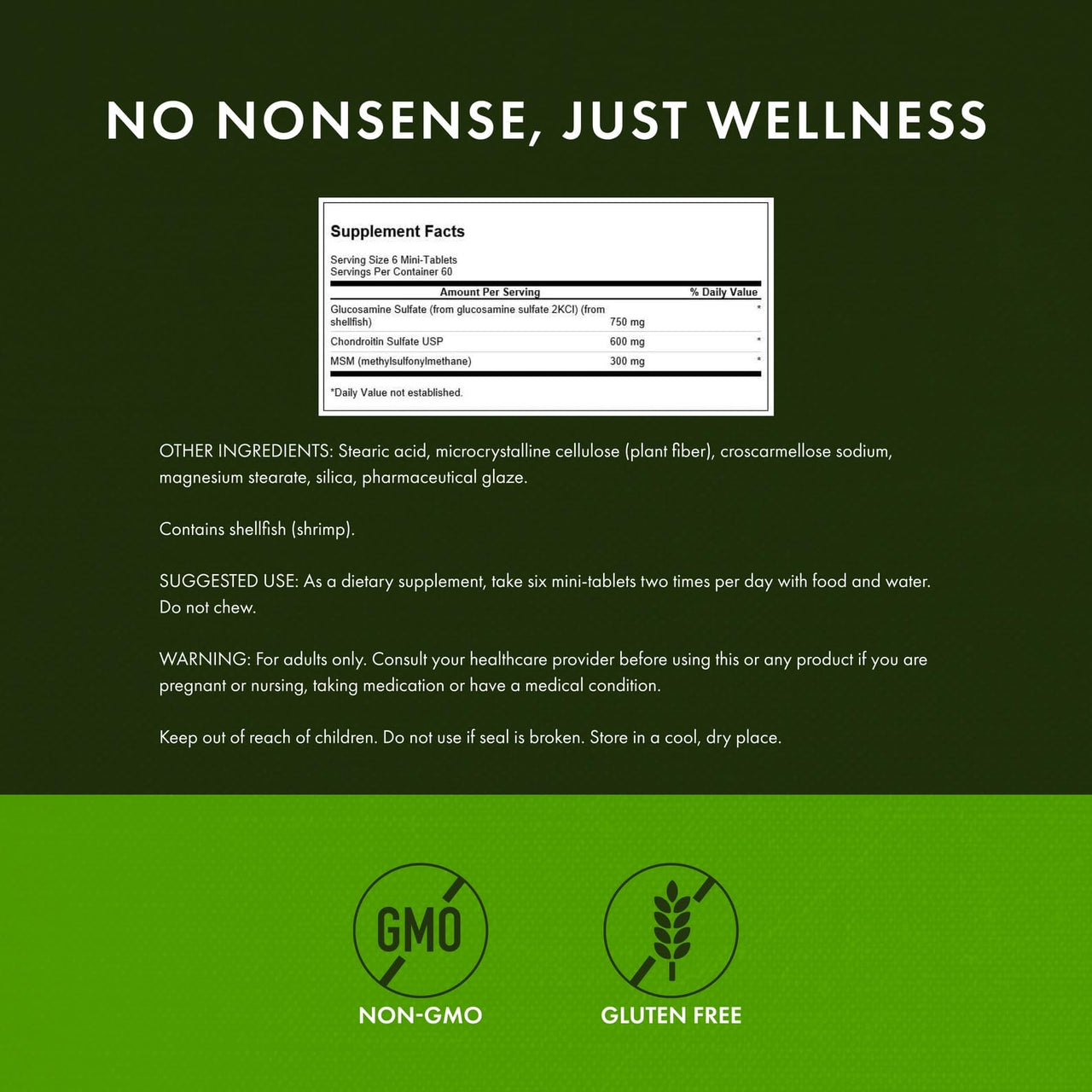 Swanson Glucosamine, Chondroitin & MSM - Cartilage & Joint Health Supplement* - Supports Mobility & Flexibility* - Easy-to-Swallow Mini Tablets - Gluten Free & Non-GMO - 360 Mini-Tablets