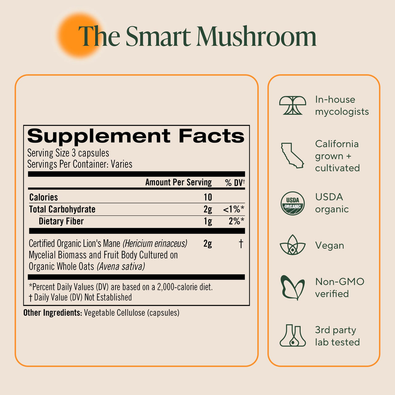 Om Lionâ€™s Mane Mushroom Capsules - Organic Mushroom Supplement and Nootropic - Brain Supplements for Memory and Focus, 180 Count (60 Servings)