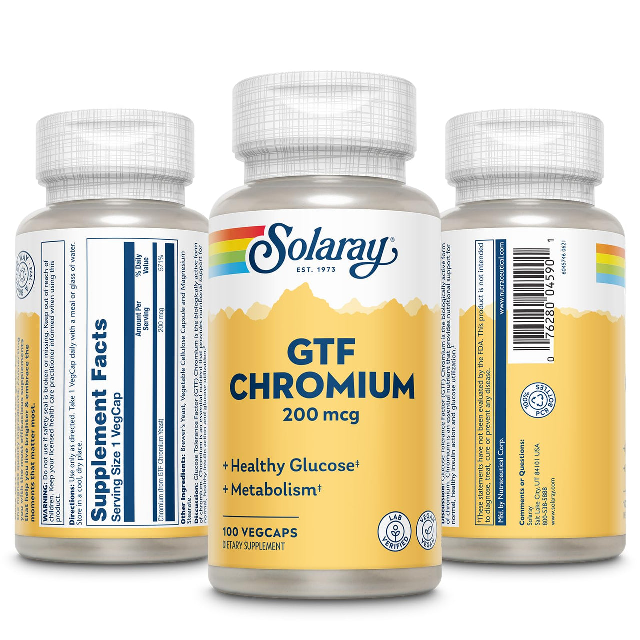 Solaray GTF Chromium 200mcg - Supports Balanced Metabolism and Energy Levels - Vegan Chromium Supplements - Lab Verified, 60-Day Guarantee - 100 Servings, 100 VegCaps