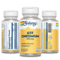 Thumbnail for Solaray GTF Chromium 200mcg - Supports Balanced Metabolism and Energy Levels - Vegan Chromium Supplements - Lab Verified, 60-Day Guarantee - 100 Servings, 100 VegCaps