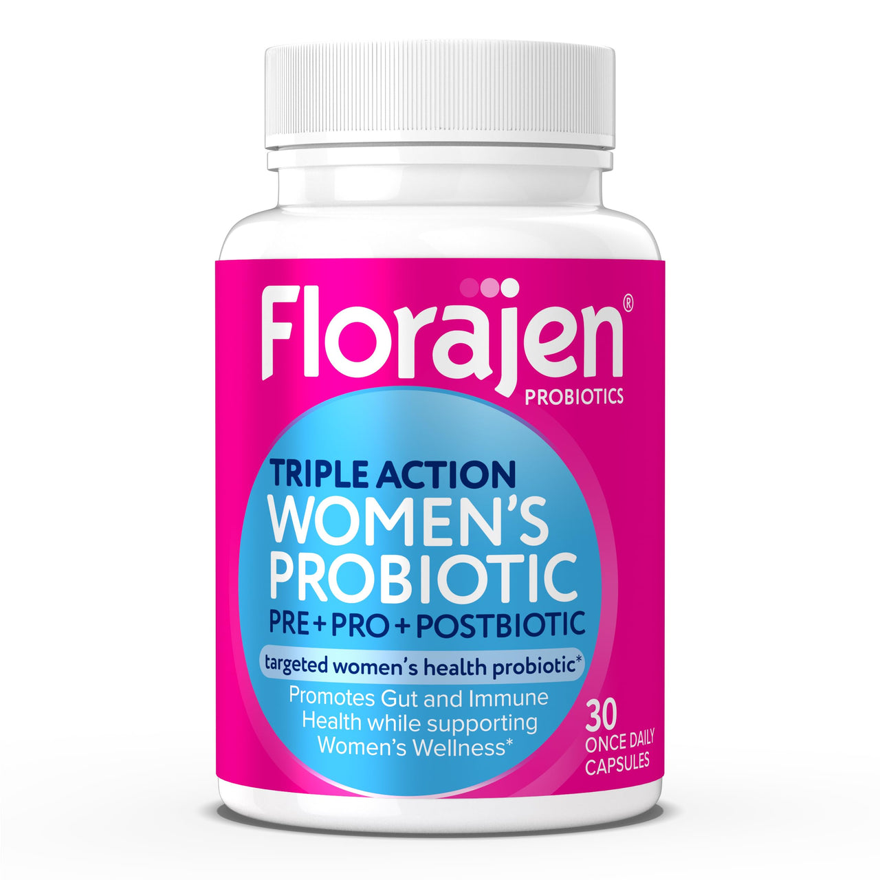 Florajen Women's Complete Triple-Action Prebiotic + Probiotic + Postbiotic for Digestive & Immune Support - Fast-Acting Relief from Constipation & Bloating - Gluten-Free - Vegan - Non-GMO - 30-Count