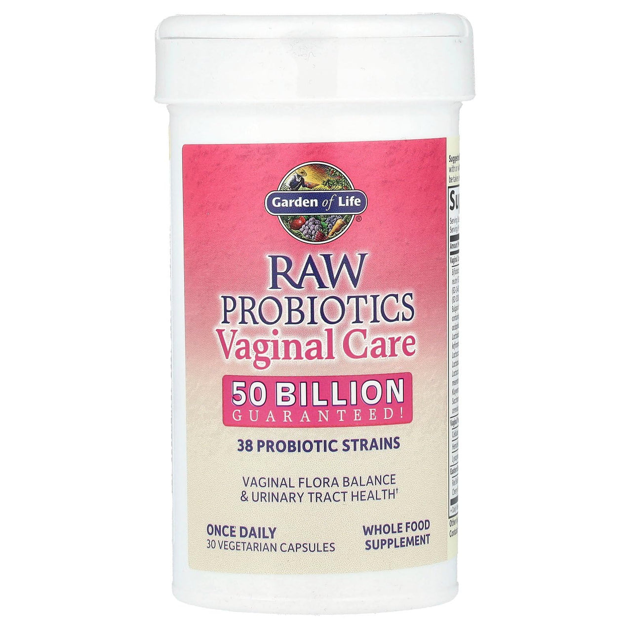 Garden of Life Raw Probiotics Vaginal Care - 50 Billion CFU - 38 Probiotic Strains - Supports Vaginal & Urinary Tract Health - Shelf Stable - 30 Vegetarian Capsules