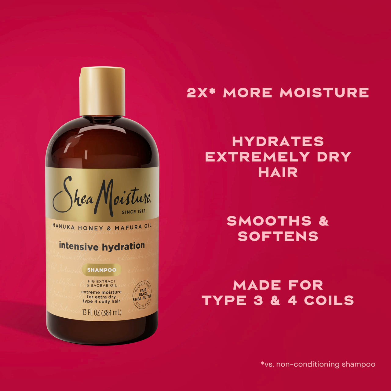 SheaMoisture Intensive Hydration Shampoo Manuka Honey and Mafura Oil for Dry, Damaged Hair Sulfate-Free 13 fl oz