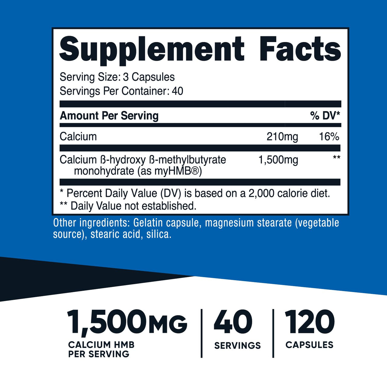 Nutricost myHMB Capsules 1,500MG Calcium HMB Per Serving, 120 Capsules, 40 Servings - Performance Line, Calcium B-Hydroxy B-Methylbutyrate Monohydrate