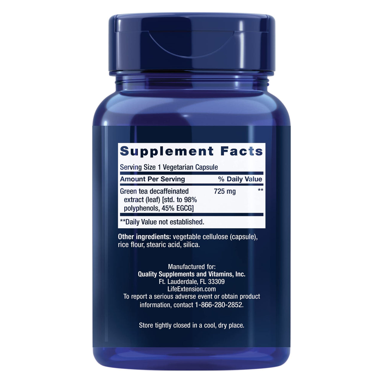 Life Extension Decaffeinated Mega Green Tea Extract – Polyphenol-Rich, Cell Health, Heart Health, Brain Health, Antioxidant Protection – Non-GMO, Gluten-Free, Vegetarian – 100 Capsules