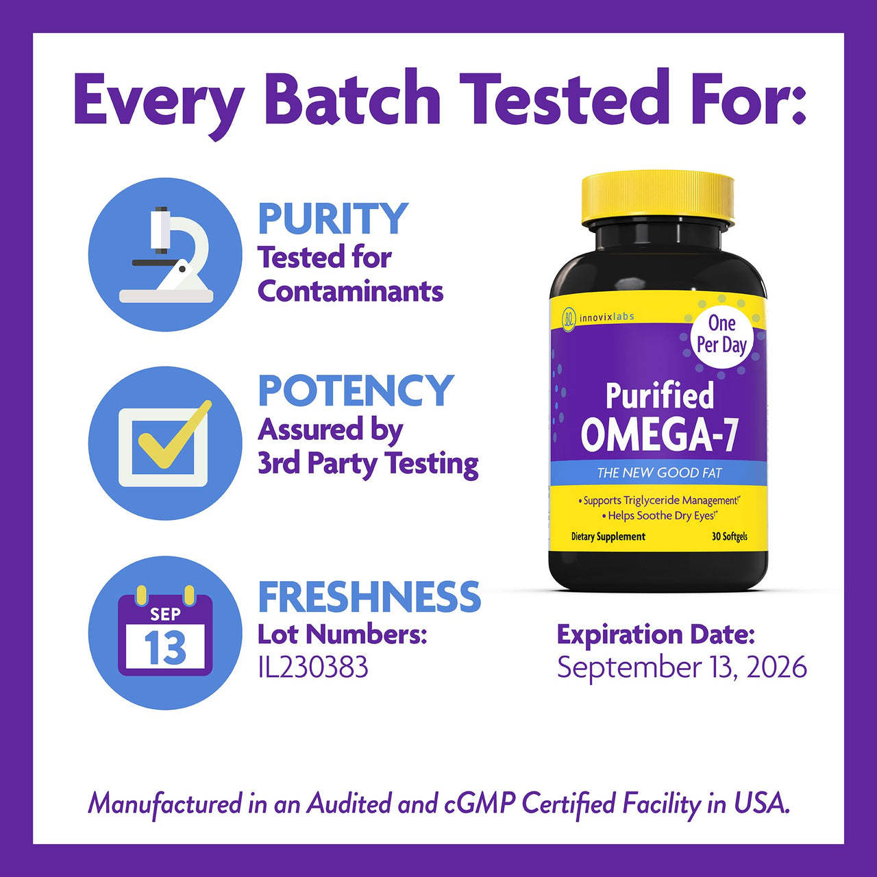 InnovixLabs Purified Omega 7 Supplement - 210 mg Omega-7 Palmitoleic Acid, Fish Oil for Metabolism & Triglyceride Support, Essential Fatty Acids, IFOS Approved, 30 Softgels