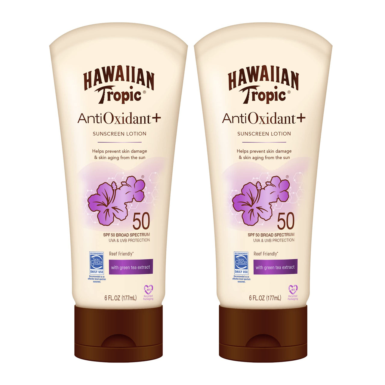 Hawaiian Tropic Skin Defense Sunscreen Lotion SPF 50 | SPF 50 Sunscreen with Green Tea Extract, Sunblock Lotion, Oxybenzone-Free, 6oz each Twin Pack
