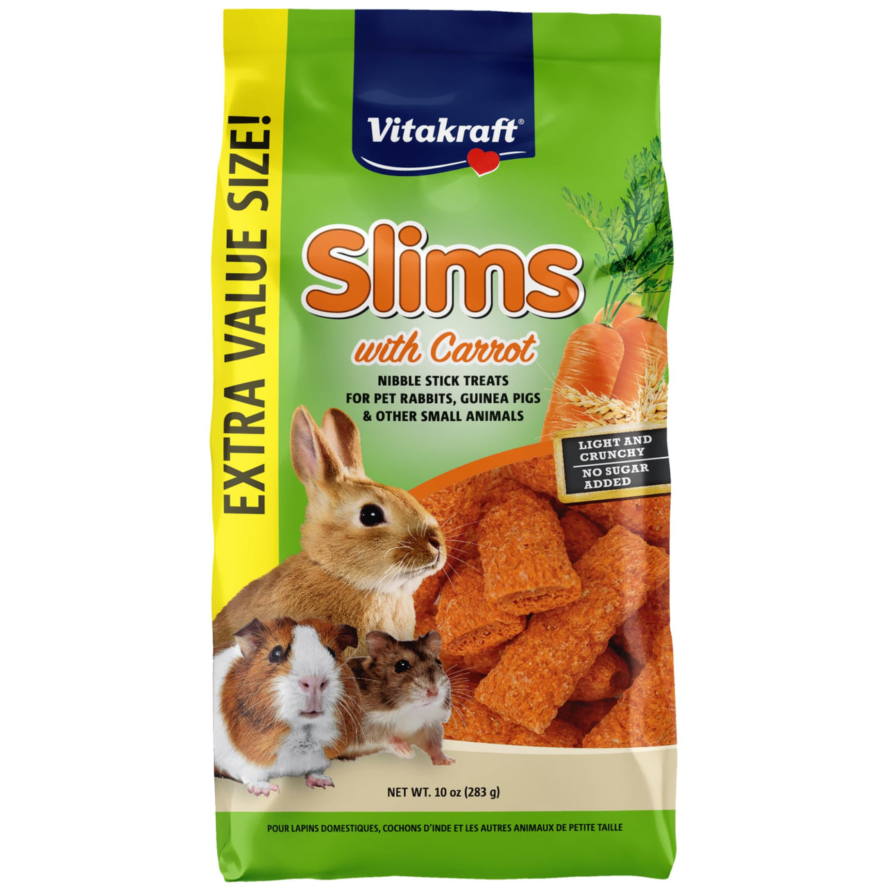 Vitakraft Slims Carrot Small Animal Treats – Light, Healthy Food Bites - Crispy Carrot Treats for Rabbits, Guinea Pigs, Hamsters & Chinchillas (10oz)