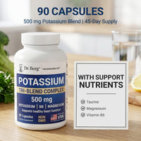 Thumbnail for Dr. Berg Potassium Tri-Blend Complex – 500 mg Potassium Supplement for Muscle & Nerve Support* – Maximum Strength Potassium Formula w/Magnesium, B6 & Taurine – 90 Capsules