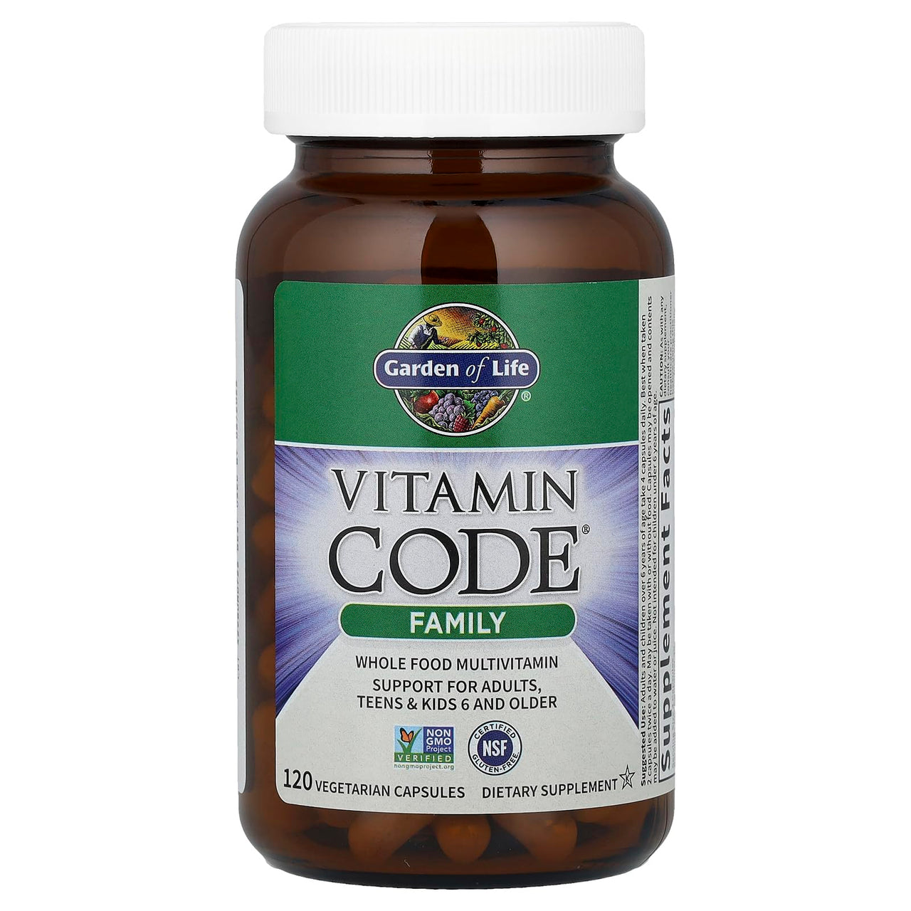 Garden of Life Multivitamin for Women, Men & Kids Age 6 and up, Vitamin Code Family Multi - 120 Vegetarian Capsules, Whole Food Vitamins, Food Blend & Probiotics, Gluten Free Dietary Supplements