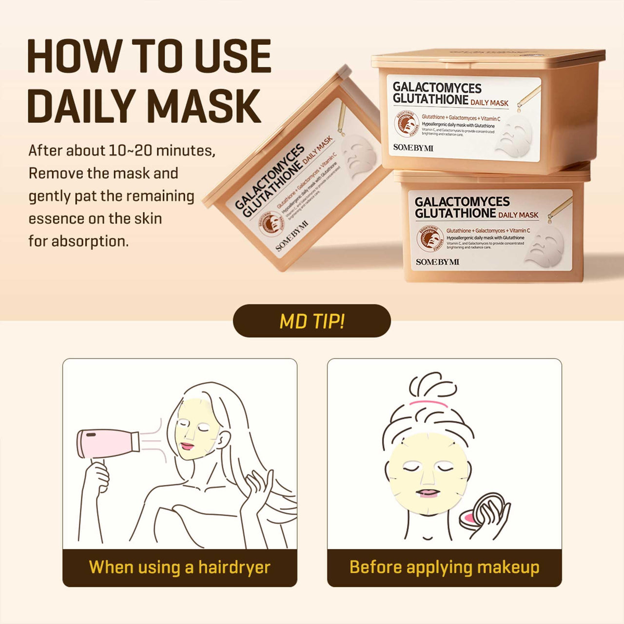 SOME BY MI Galactomyces Glutathione Daily Mask - 30 Sheets, 11.8Oz - Vitamin C Vegan Face Sheet Mask for Skin Brightening Routine - Skin Moisturizing and Glowing Care for Glass Skin - Korean Skin Care