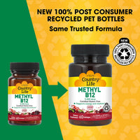 Thumbnail for Country Life Methyl B12, Supports Energy & Stamina, 5,000mcg, 60 Lozenges, Certified Gluten Free, Certified Vegan, Certified Non-GMO Verified
