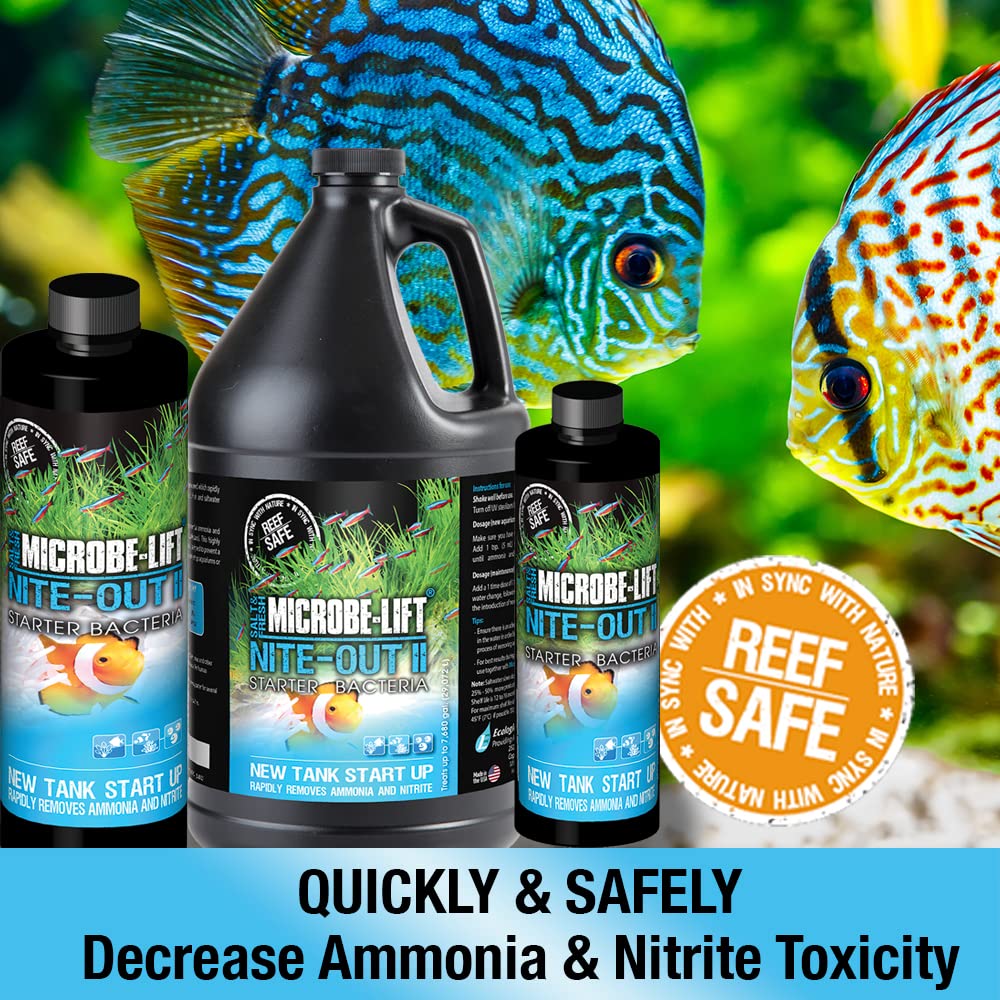 MICROBE-LIFT Nite-Out II Aquarium Bacteria for Start-up, Instantly Cycle Aquariums, Add Fish on Day 1, Rapid Ammonia and Nitrite Reducer for Freshwater & Saltwater Fish Tank, 4 Ounces (NITEH04)