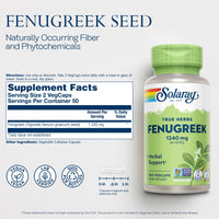 Thumbnail for SOLARAY Fenugreek Seed 1240 mg, Healthy Digestion Support and More, Vegan and Lab Verified for Quality, 50 Servings, 100 VegCaps