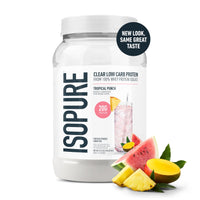 Thumbnail for Isopure Clear Whey Isolate Protein Powder, Lactose Free, Gluten Free, Naturally Flavored, Tropical Punch, 20g Protein Per Serving, 1.9 Lbs, 36 Servings (Packaging May Vary)