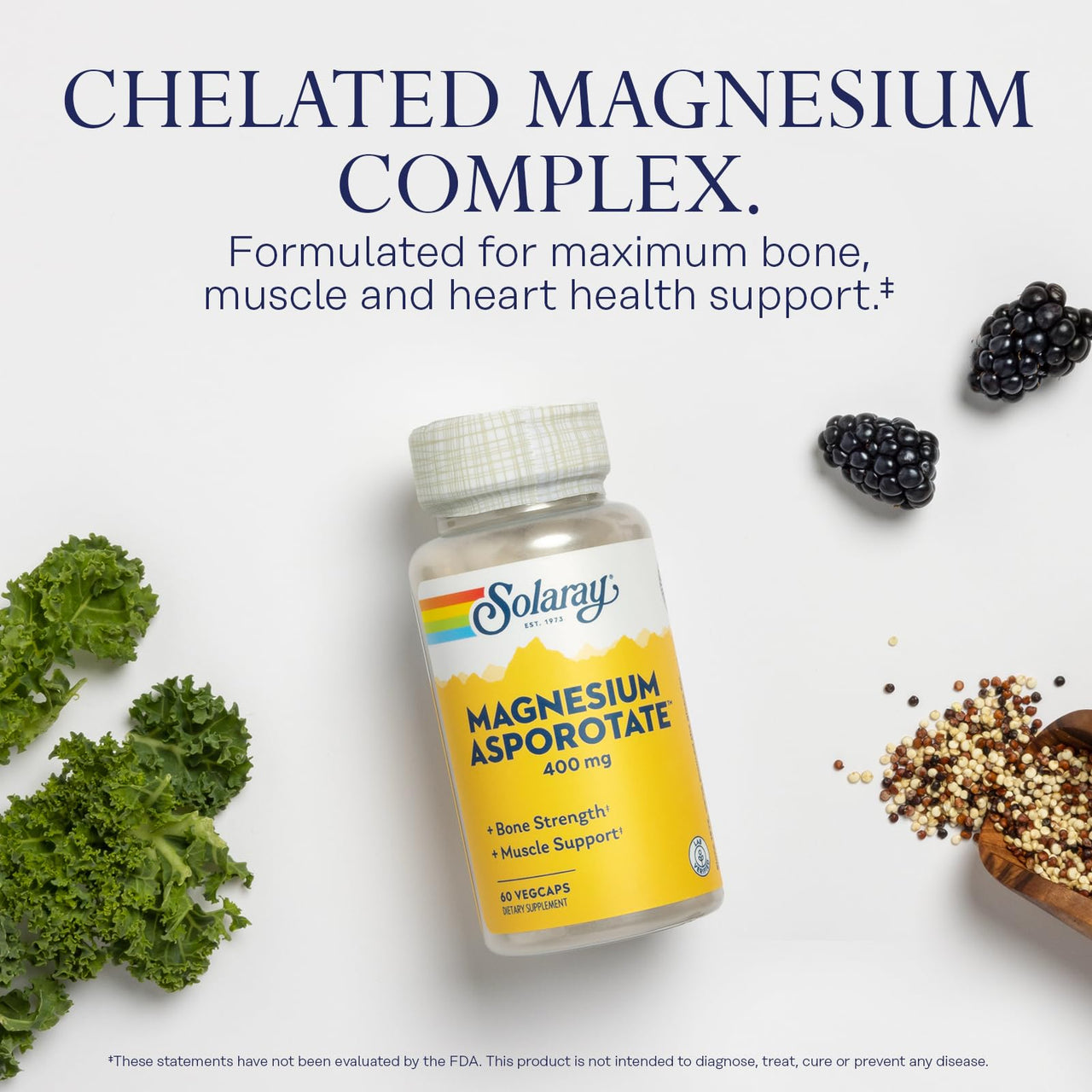 Solaray Magnesium Asporotate 400 mg, Aspartate, Orotate & Citrate Complex, Healthy Heart, Muscle, Nerve & Circulatory Function Support 180ct (60 CT)