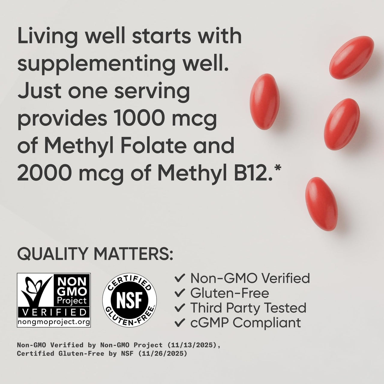 Sports Research® Methyl Folate + B12-1000 mcg L-Methylfolate & 2000 mcg Methylcobalamin for Cellular Energy Support - Vegan B12 w/Coconut MCT Oil - Non-GMO, Gluten Free - 90 Veggie Softgels