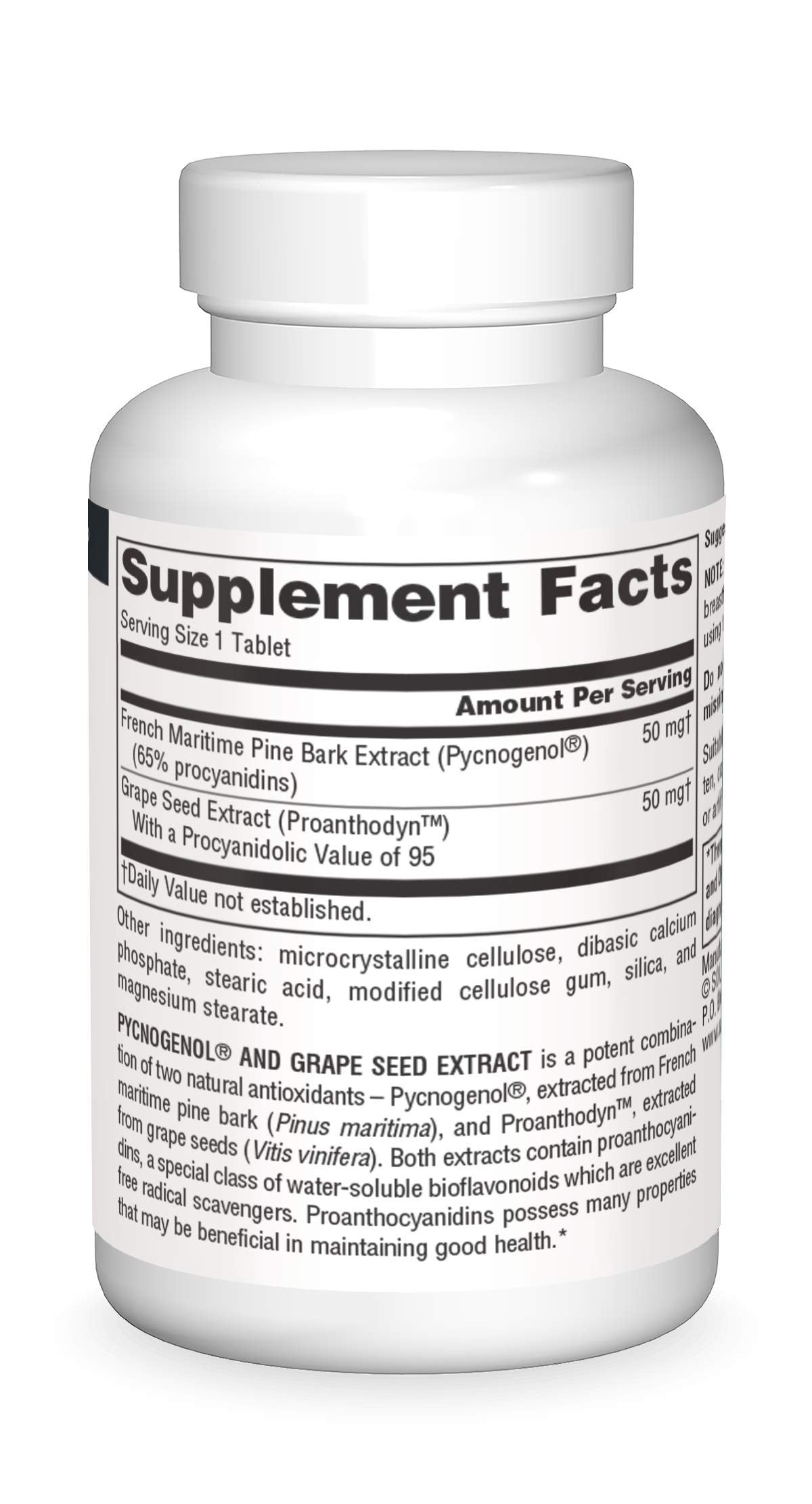 Source Naturals Pycnogenol & Grape Seed Extract 100 mg Dietary Supplement - 30 Tablets - a Potent Combination of Two Powerful Natural antioxidants*