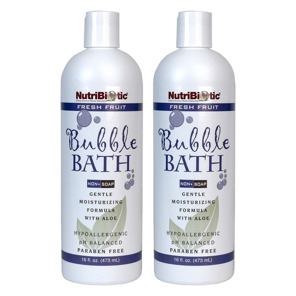 NutriBiotic Bubble Bath, Fresh Fruit, 16 Oz. Twin Pack | Gentle Moisturizing with GSE, Aloe & Botanicals | Bubble Bath Fun for Kids, Too | Tear-Free, Oil-Free, Vegan, Hypoallergenic & pH-Balanced
