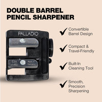 Thumbnail for Palladio Double Barrel 3 in 1 Cosmetic Pencil Sharpener with Cover, Stainless Steel Blade, Size Adjuster, Essential for Small and Extra Large Lip Liner, Eyeliner, Brow Pencils