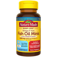 Thumbnail for Nature Made Extra Strength Burp Less Fish Oil Omega 3 Supplements 1400 mg Minis, Omega 3 Fish Oil as Ethyl Esters for Healthy Heart Brain Eyes Support, 60 Softgels, 30 Day Supply